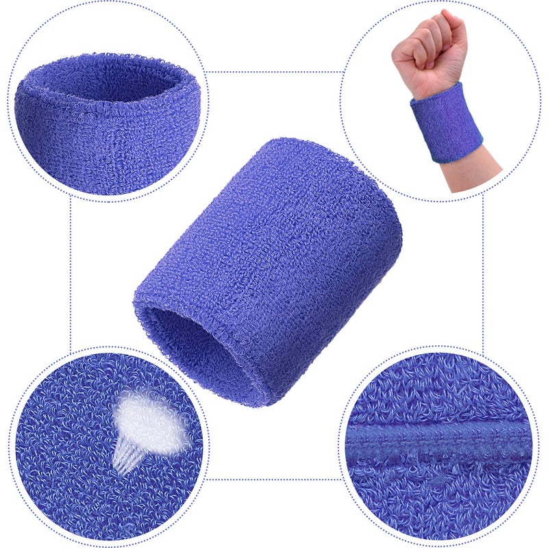 Bememo 12 Pcs Neon Sweatbands Wristband Sweat Wrist Band Competitions Absorbent Sweatbands for Men Women, for Sports, Running(3.15",Black, Red, White, Light Yellow, Lake Blue, Gray) - Image 3